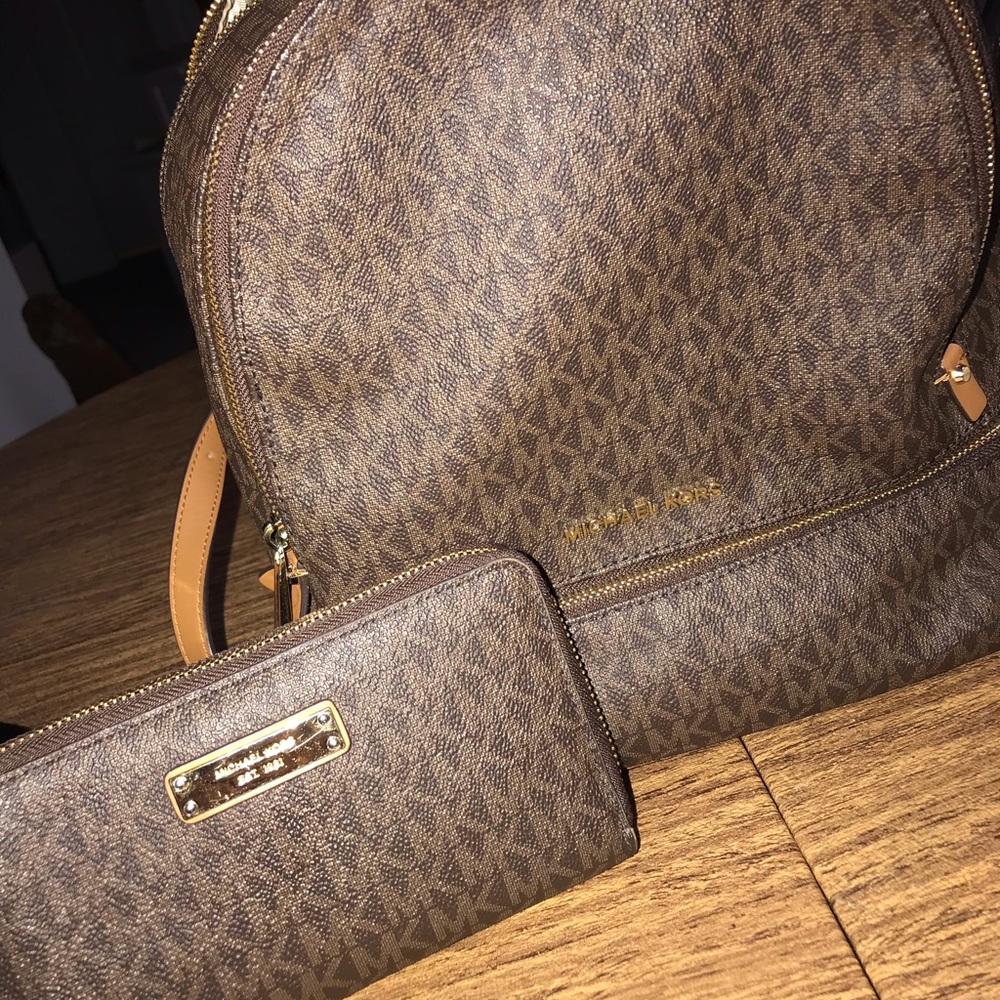 MK logo medium backpack & MK logo wristlet wallet